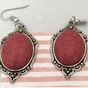 Red Stone Dangle Drop Earrings